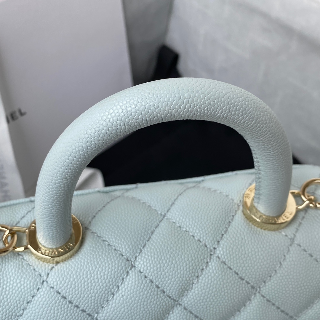 Coco Handle Mini Grained Calfskin Handbag With Top Handle AS2215 Light Blue